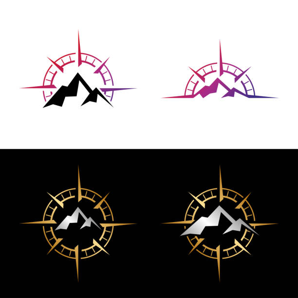 ilustrações de stock, clip art, desenhos animados e ícones de set mountain compass rose icon vector logo template - compass compass rose north direction