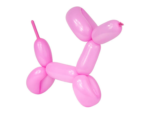 cachorro-de-balão de artesanato rosa isolado no branco - balloon twisted shape animal - fotografias e filmes do acervo