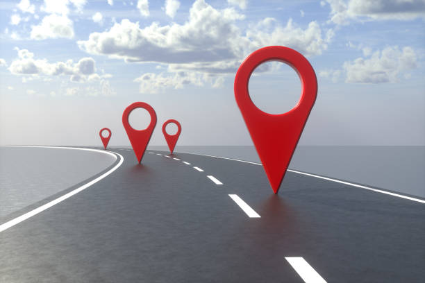 istock Navigation Map Pointer, Marker Pin, Travel Destinations on Road 1338503878