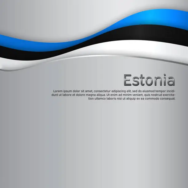 Vector illustration of Abstract waving estonia flag. Paper cut. Creative metal background for design of patriotic holiday card. Estonia national poster. State estonian patriotic cover, flyer. Vector tricolor design