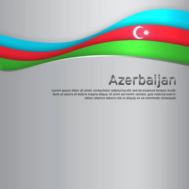Vector illustration of Abstract waving azerbaijan flag. Paper cut. Creative metal background for design of patriotic holiday card. Azerbaijan national poster. State azerbaijani patriotic cover, flyer. Vector design