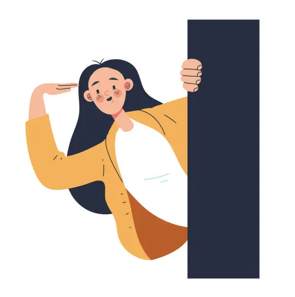 Vector illustration of Curious girl woman character watching and listen