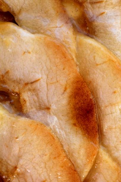Apple cake macro detail, cut slice pie