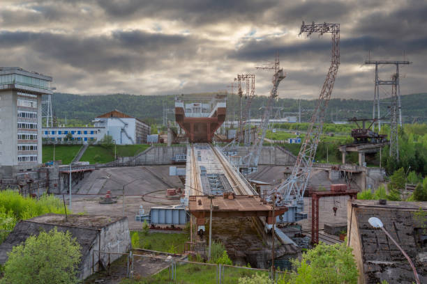 istock Krasnoyarsk ship lift. Industrial background 1338508314
