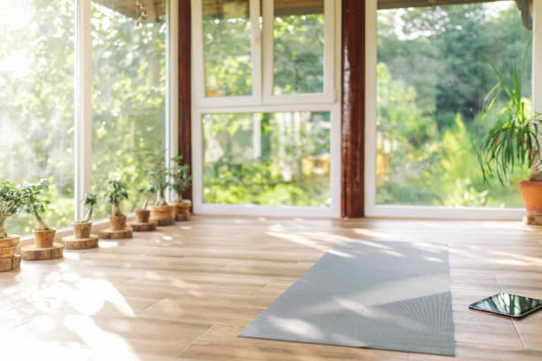 Everything ready for yoga on terrace at home