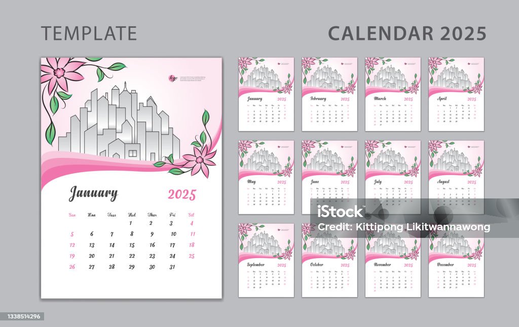 Wall Calendar 2025 Design Pink Flowers Concept Desk Calendar 2025