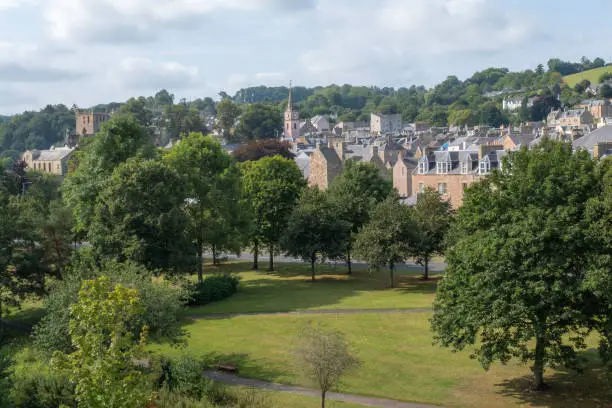 Scottish Borders town of Jedburgh, in the historic county of Roxburghshire, formally a royal burgh. The market town is located 10 miles from the English border and 48 miles south of Edinburgh via the A68. Jedburgh Abbey ruins and other historic buildings make it a popular tourist destination for visitors to Scotland.