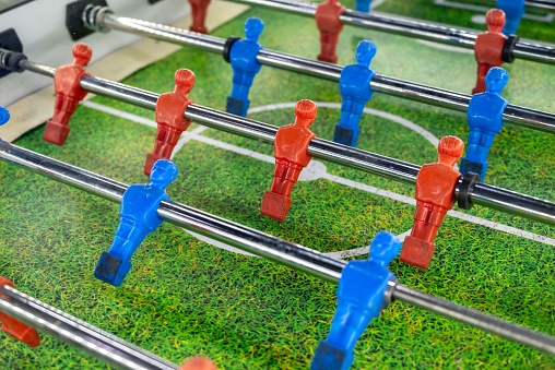 Close-up of plastic foosball players