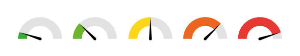 ilustrações de stock, clip art, desenhos animados e ícones de dashboard colorful speedometer icons set. tachometer icon isolated. performance indicator sign. - meter