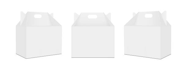 pudełka kartonowe z uchwytem izolowanym na białym tle - gable stock illustrations