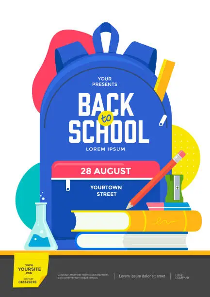 Vector illustration of Back to school flyer design with school supplies