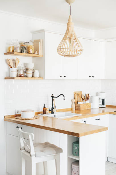 Eco friendly kitchen, zero waste home concept stock photo
