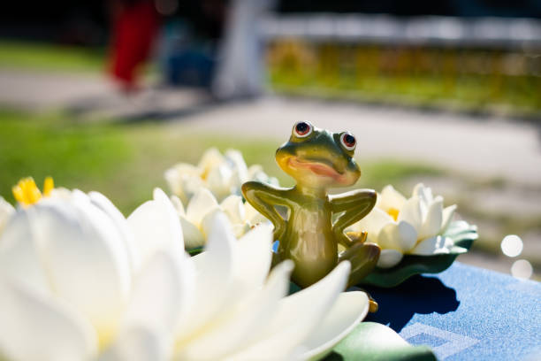 istock Waterlily and frog ceramic decoration. 1338526160