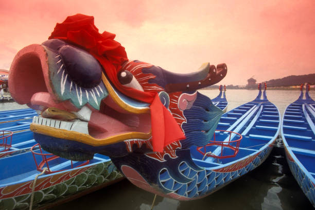 Dragon boats at the dock in between races