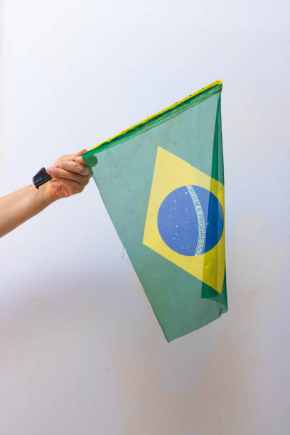 istock Holding Brazil flag isolated on white background. Flag and Independence Day Concept Image. 1338527667