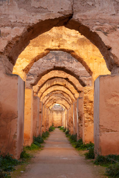 Heri Es Souani in Meknes Interior of the old granary and stable of the Heri es-Souani in Meknes, Morocco. UNESCO world heritage site. meknes stock pictures, royalty-free photos & images