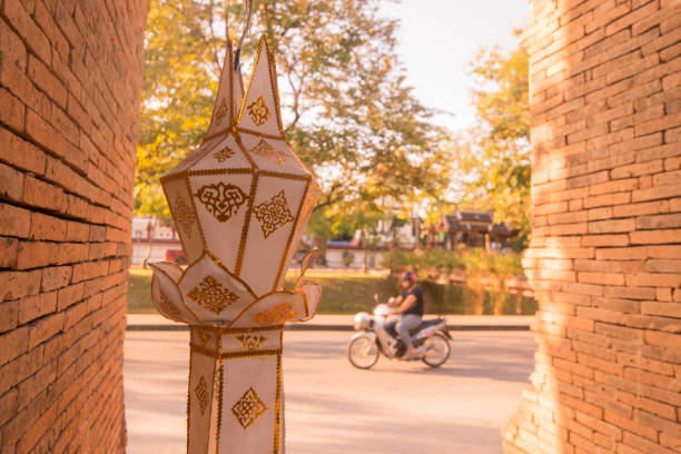 The gate of the Wat Lok Moli in the city of Chiang Mai at north Thailand.   Thailand, Chiang Mai, November, 2019