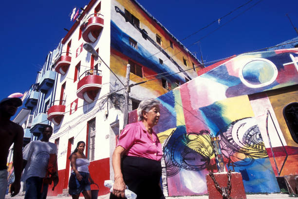 colorfull paintings in the Hamel street in the city of Havana on Cuba in the caribbean sea.   Cuba, Havana, October, 2005