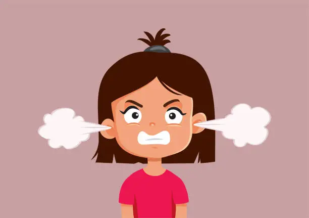 Vector illustration of Angry Little Girl Vector Cartoon Character Illustration