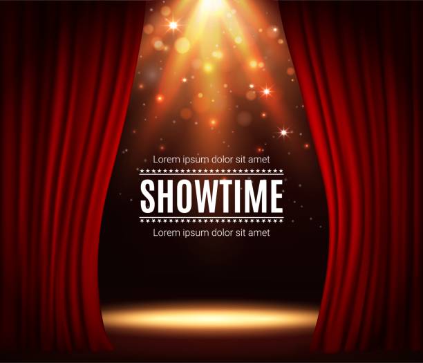 illustrazioni stock, clip art, cartoni animati e icone di tendenza di palcoscenico con tende rosse, sfondo scena teatrale - evento delle arti dello spettacolo