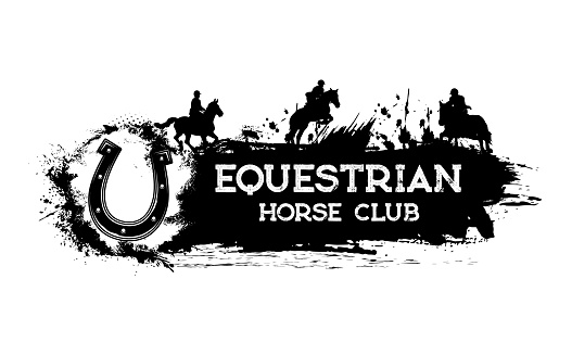 Equestrian sport, horse racing club grunge banner