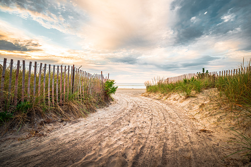 Beach path in Narragansett, Rhode Island. Early morning.