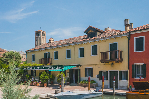Venice, Italy - 19 July 2019: Restaurant on island of Torcello in Venice, Italy