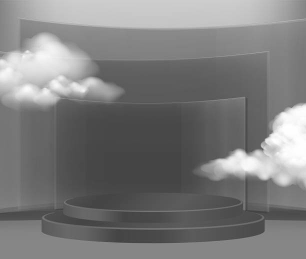 istock Minimal scene with black podium and cloud abstract dark Transparent  background Scene Studio Or Pedestal For Display, Geometric shapes, shape product display presentation. 3D,Vector 1338561462