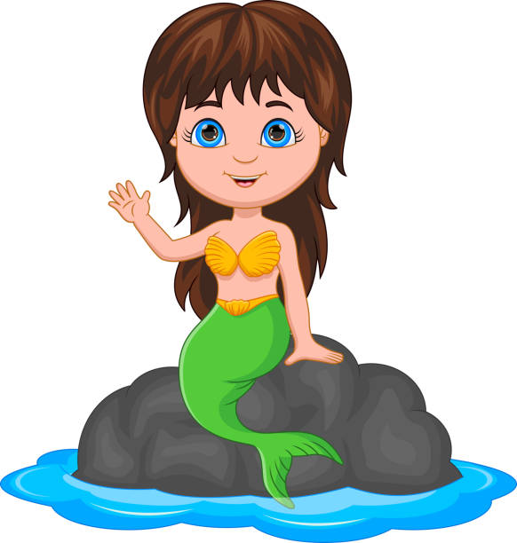 istock cartoon mermaid sitting on a rock and waving 1338570785