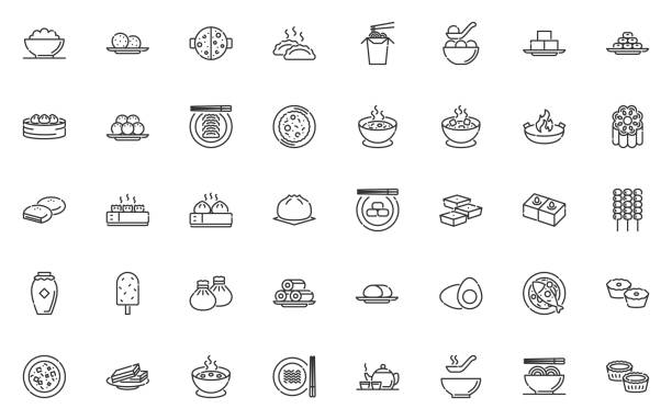 set of chinese food thin line icons set of chinese food thin line icons chinese food stock illustrations