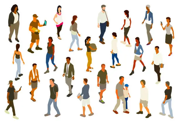Vector illustration of People Walking Illustration Stickersheet