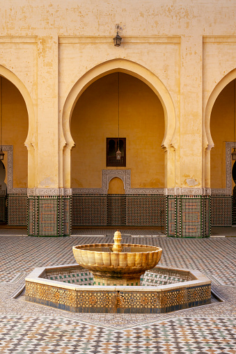 Interior of the mausoleum of Moulay Ismail in Meknes, Morocco.  It contains the tomb of Sultan Moulay Isma'il, who ruled Morocco from 1672 until his death in 1727.