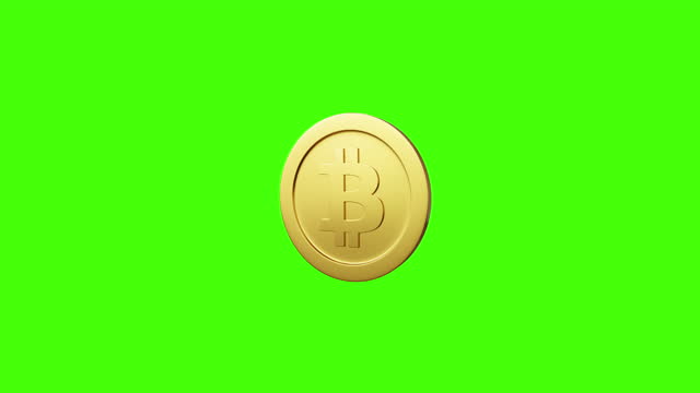 Bitcoin Blockchain Crypto Currency Coin Spin. Green screen and Alpha matte Chanel.