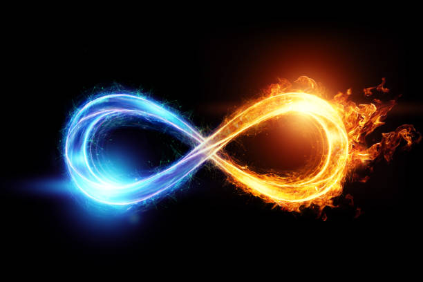 istock Fire ice infinity sign isolated on black background 1338585017