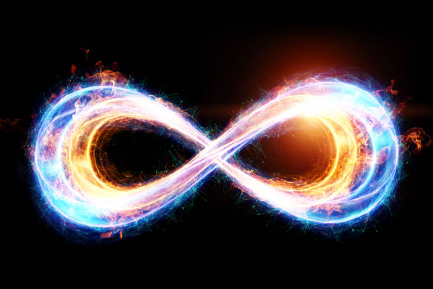 istock Fire ice infinity sign isolated on black background 1338585023