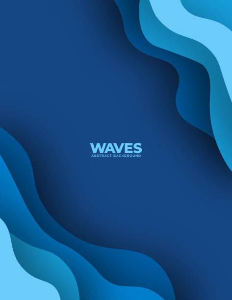 modernes blaues branding layered minimal background cover template design mit abstrakten wellenformen - frame wallpaper pattern abstract sea stock-grafiken, -clipart, -cartoons und -symbole