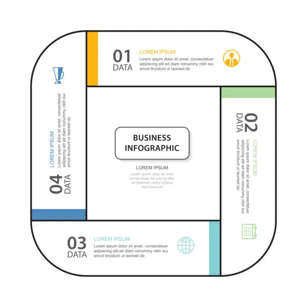 Vector illustration of 4 data infographics tab thin line index template. Vector illustration abstract square infographic background.