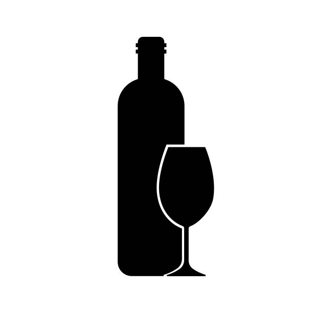 ボトルとワイングラスのアイコンは白い背景に分離します。 - silhouette vodka bottle glass点のイラスト素材／クリップアート素材／マンガ素材／アイコン素材