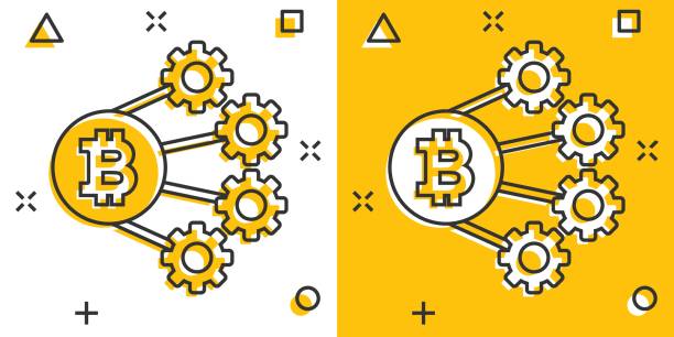 istock Bitcoin icon in comic style. Blockchain cartoon vector illustration on white isolated background. Cryptocurrency splash effect business concept. 1338602309