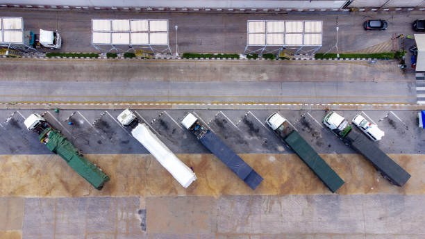 istock Semi Trucks in Warehouse during transportation 1338602477
