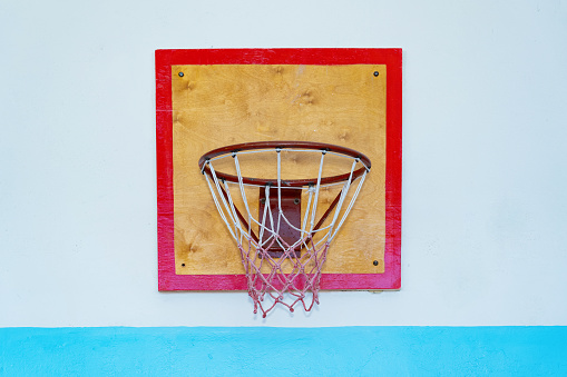 Square Basketball hoop in a Russian gymnasium at a provincial school