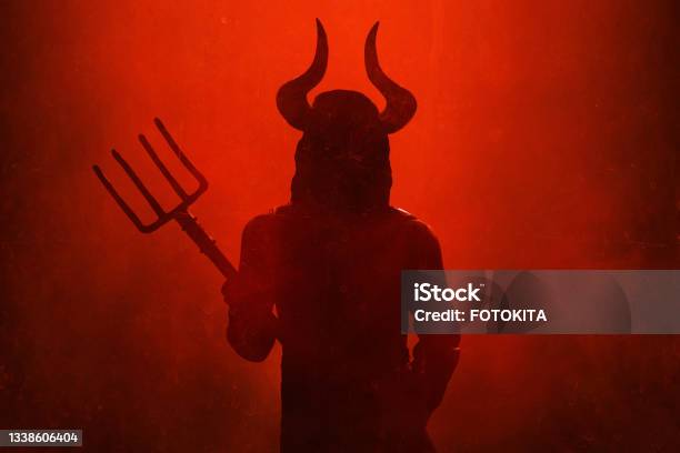 Scary Devil Silhouette Halloween Theme Stock Photo - Download Image Now - Devil, Dead, In Silhouette