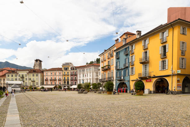 Switzerland, Locarno, 31 Aug 20. The piazza grande in downtown Locarno