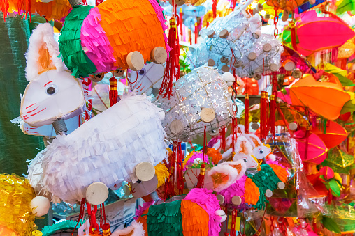 Traditional Chinese lantern selling in market for Mid-Autumn festival celebration