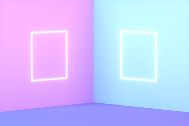istock 3D Empty Room Corner, Indoor, Exhibition, Neon Lights 1338610661