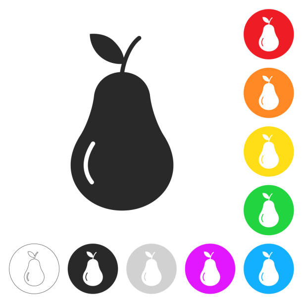 ilustrações de stock, clip art, desenhos animados e ícones de pear. flat icons on buttons in different colors - pera