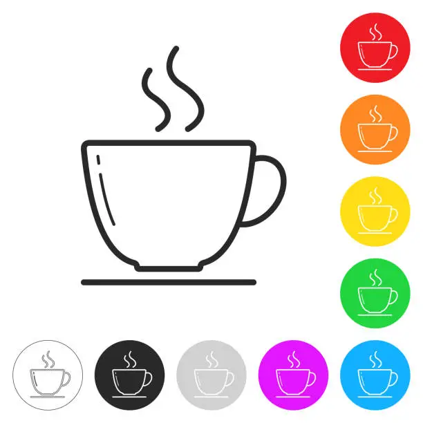 Vector illustration of Coffee cup. Flat icons on buttons in different colors