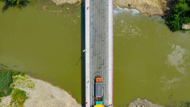 istock Aerial view on placed hydro insulation of the bridge before laying, spreading 1338614561