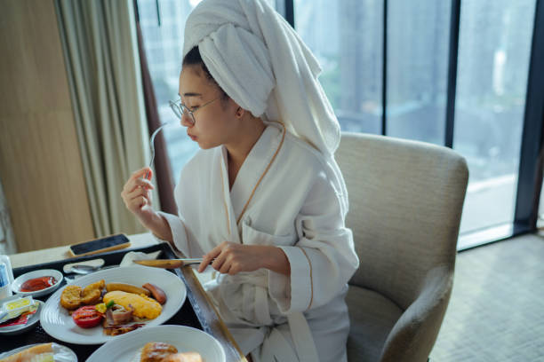 istock Having breakfast at hotel room 1338615606