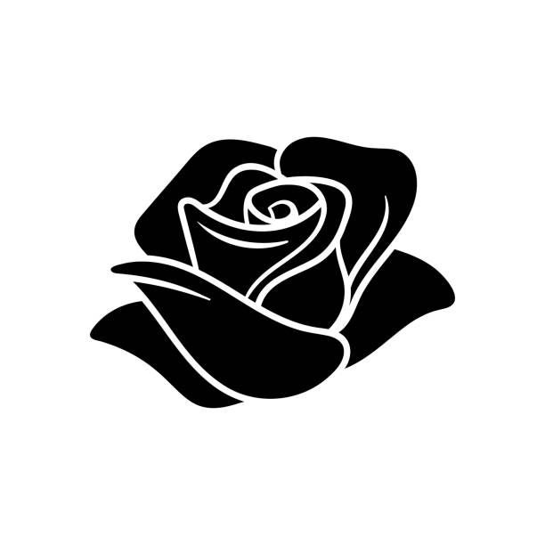 vector rose silhouette auf weißem hintergrund - rose stock-grafiken, -clipart, -cartoons und -symbole